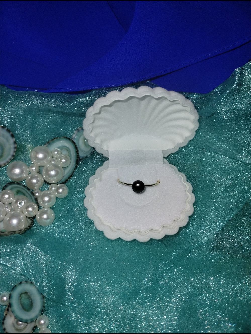 Minimalist Black Pearl Solitaire Gold Thin Ring- Bridal